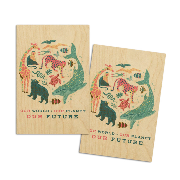 Young Conservationist Collection, Animal Montage, Our World, Our Future, Our Planet, Wood Signs and Postcards Wood Lantern Press 4x6 Wood Postcard Set 