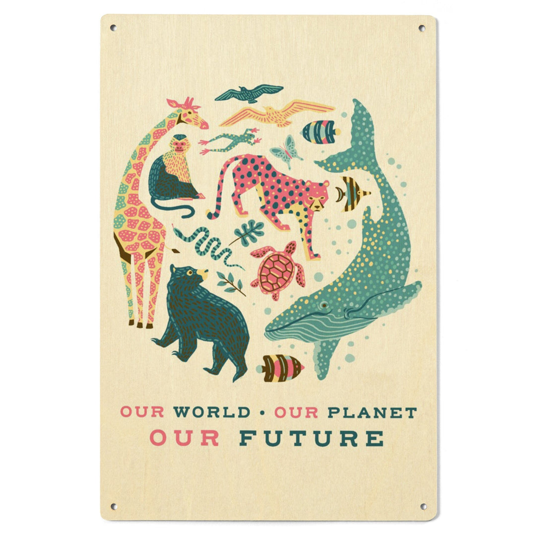 Young Conservationist Collection, Animal Montage, Our World, Our Future, Our Planet, Wood Signs and Postcards Wood Lantern Press 