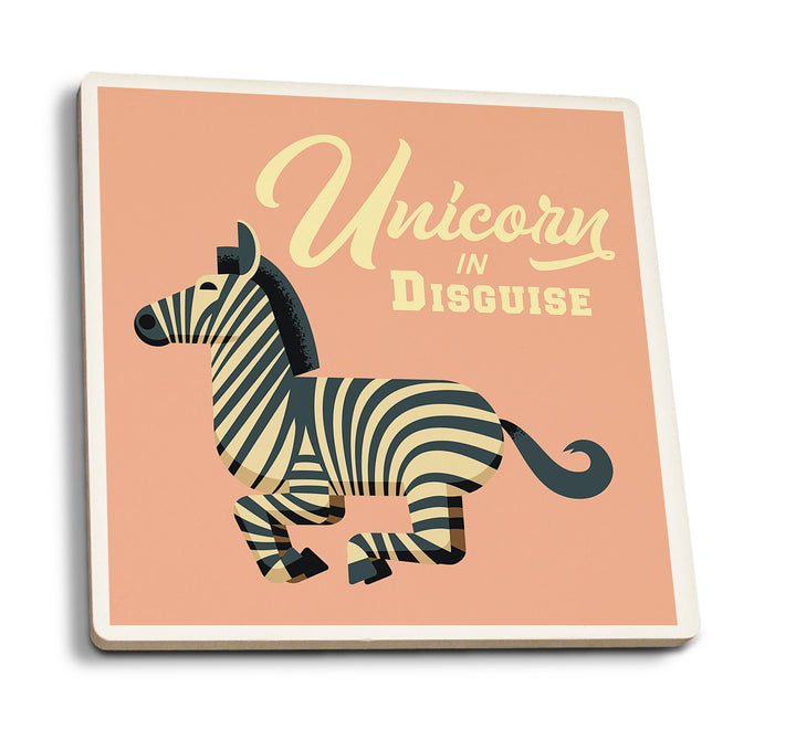 Zebra, Unicorn in Disguise, Geometric, Lantern Press Artwork, Coaster Set Coasters Lantern Press 