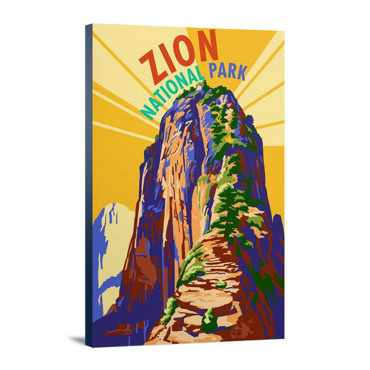 Zion National Park, Angel's Landing Psychedelic, Lantern Press Artwork, Stretched Canvas Canvas Lantern Press 12x18 Stretched Canvas 