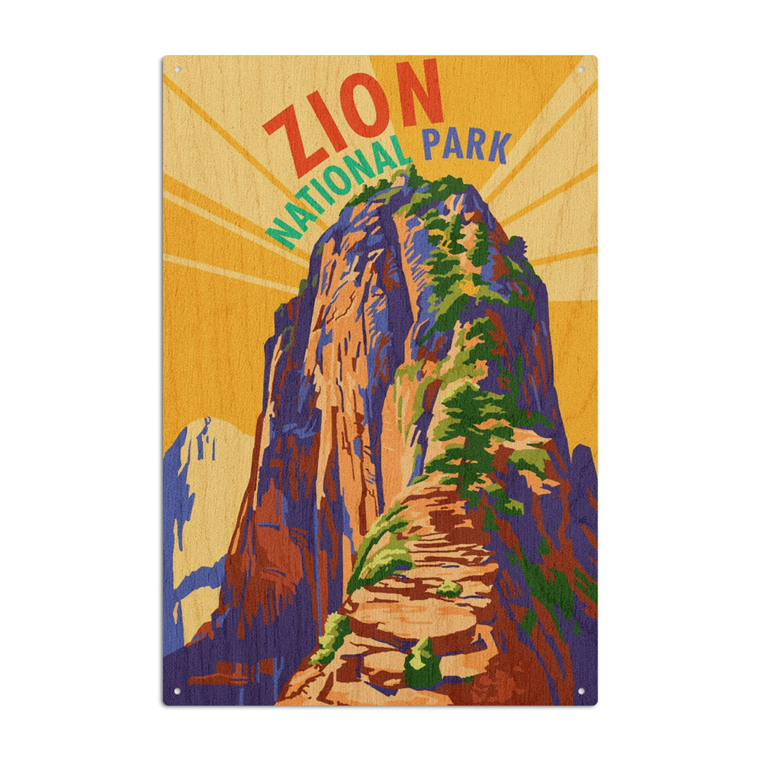 Zion National Park, Angel's Landing Psychedelic, Lantern Press Artwork, Wood Signs and Postcards Wood Lantern Press 10 x 15 Wood Sign 