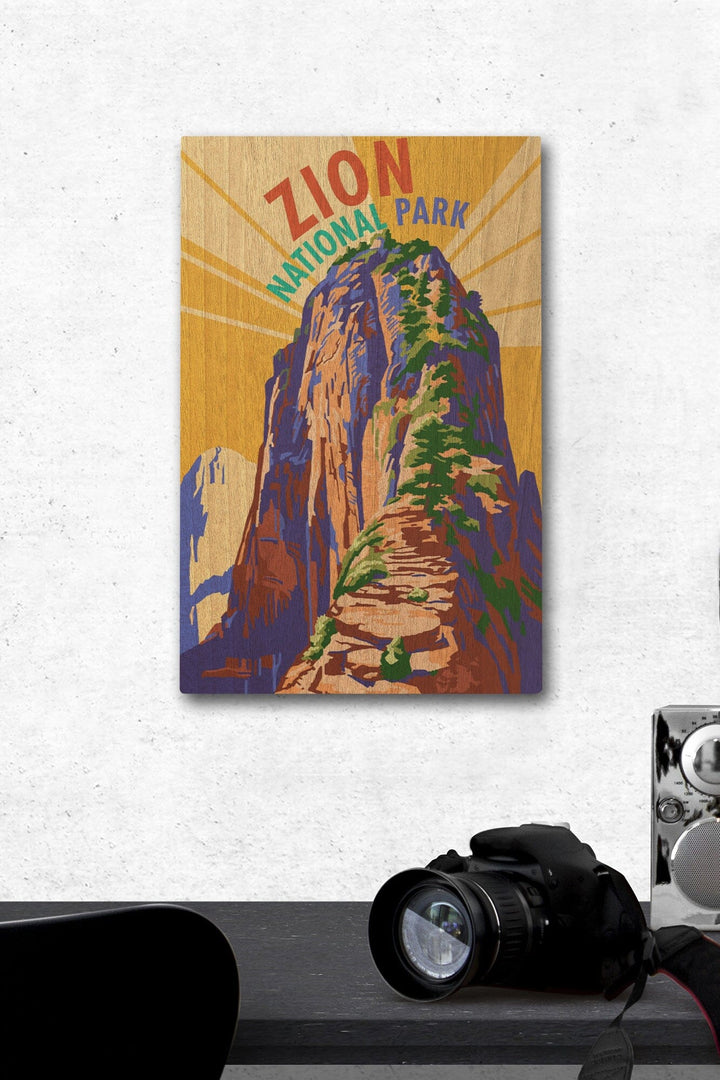 Zion National Park, Angel's Landing Psychedelic, Lantern Press Artwork, Wood Signs and Postcards Wood Lantern Press 12 x 18 Wood Gallery Print 