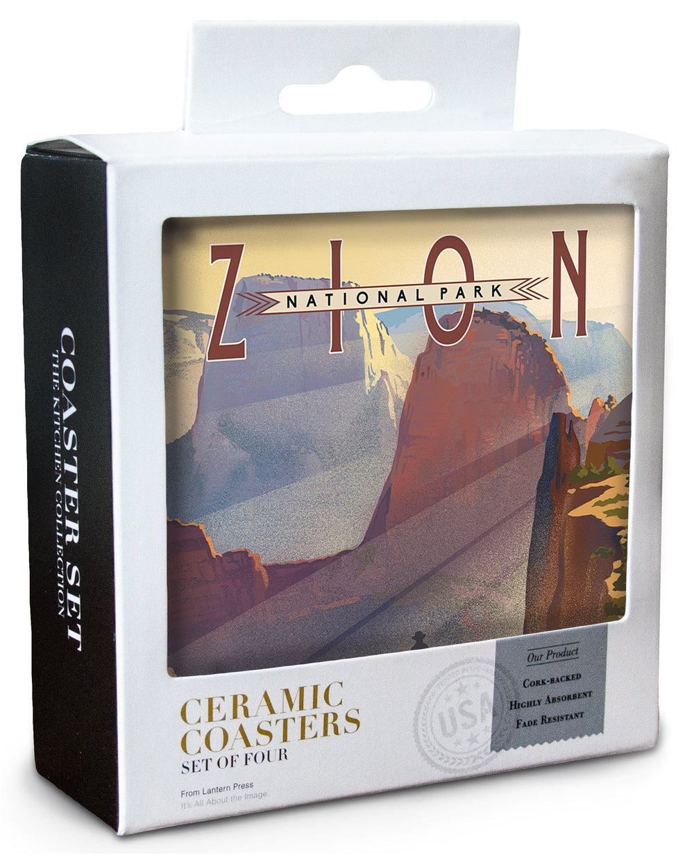 Zion National Park, Lithograph, Lantern Press Artwork, Coaster Set Coasters Lantern Press 