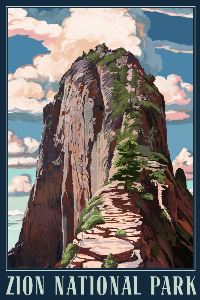 Zion National Park, Utah, Angels Landing, Lantern Press Artwork, Art Prints and Metal Signs Art Lantern Press 12 x 18 Art Print 