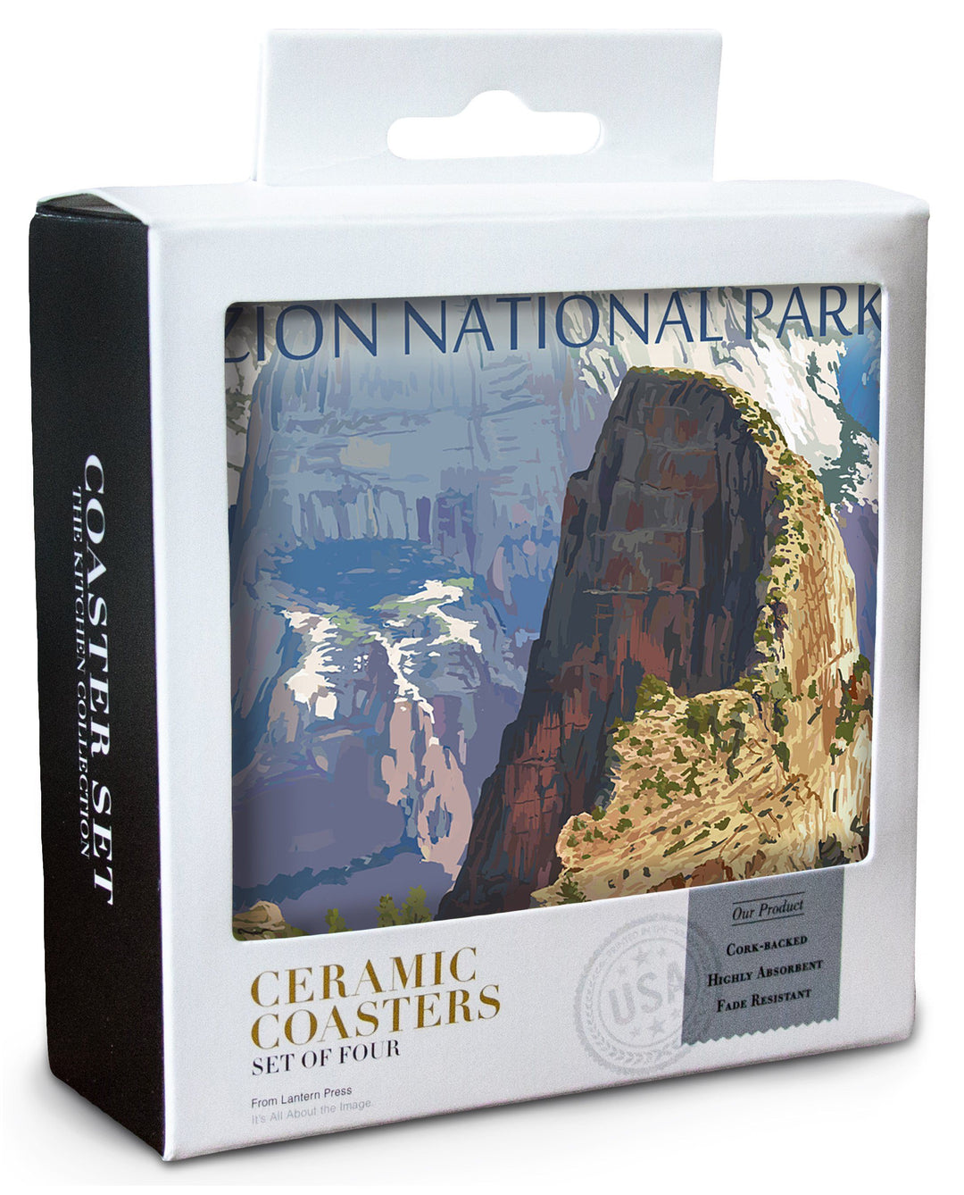 Zion National Park, Utah, Angels Landing, Lantern Press Artwork, Coaster Set Coasters Lantern Press 