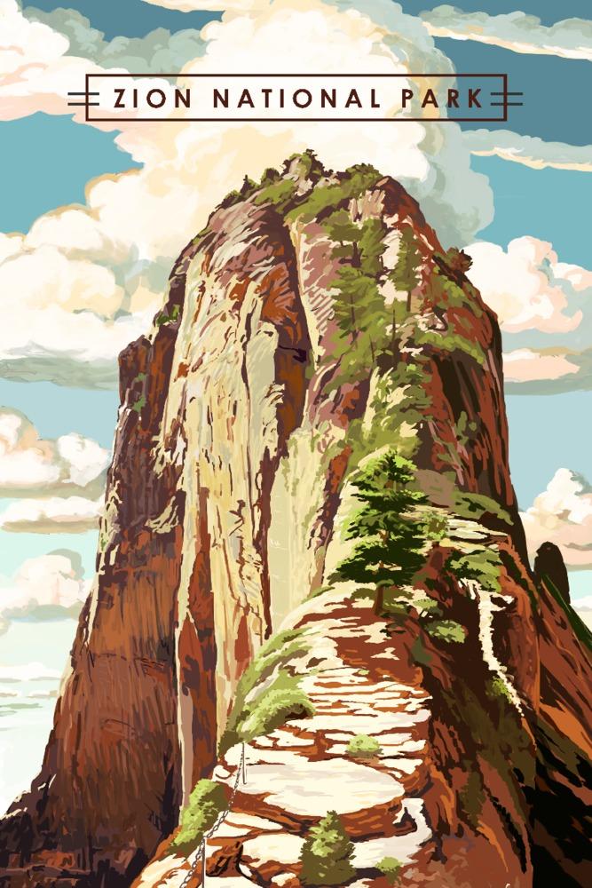 Zion National Park, Utah, Angels Landing, Modern Typography, Art Prints and Metal Signs Art Lantern Press 12 x 18 Art Print 