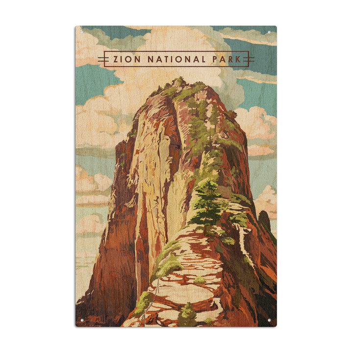 Zion National Park, Utah, Angels Landing, Modern Typography, Wood Signs and Postcards Wood Lantern Press 10 x 15 Wood Sign 