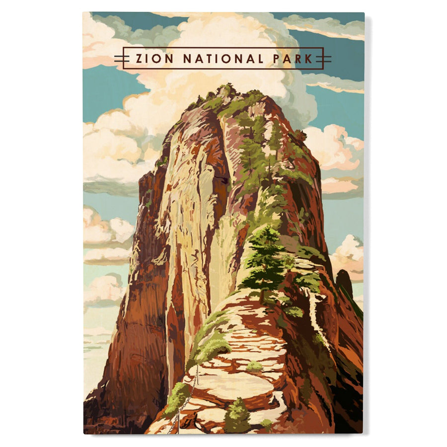 Zion National Park, Utah, Angels Landing, Modern Typography, Wood Signs and Postcards Wood Lantern Press 