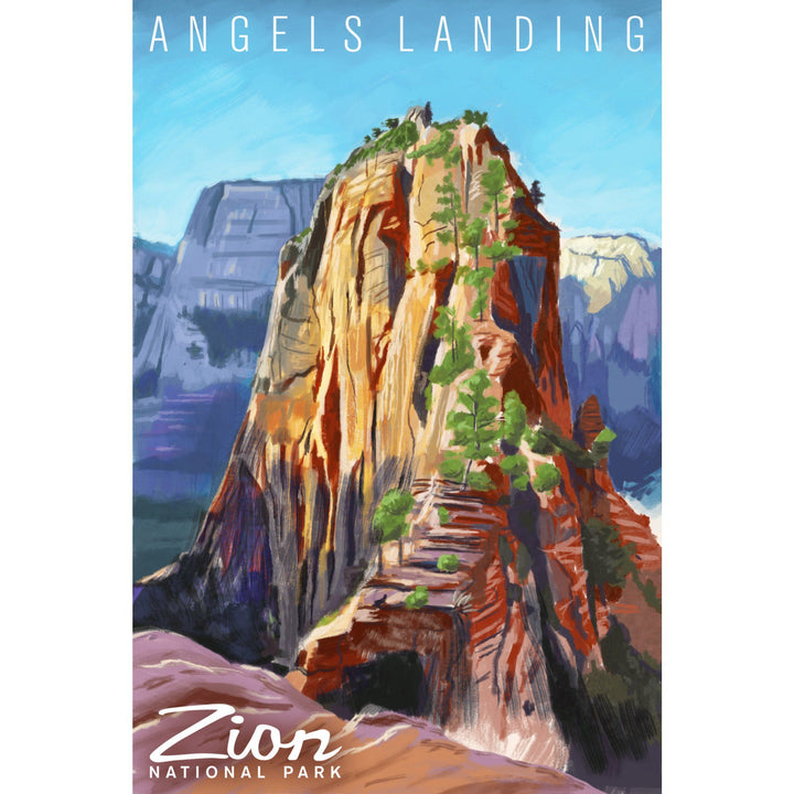 Zion National Park, Utah, Angels Landing, Namedrop, Oil Painting, Lantern Press Artwork, Stretched Canvas Canvas Lantern Press 