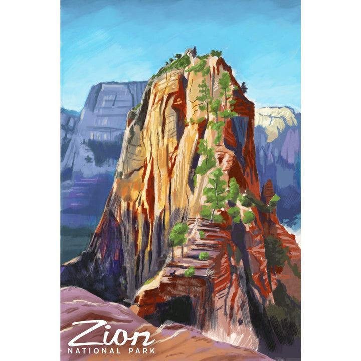 Zion National Park, Utah, Angels Landing, Oil Painting, Lantern Press Artwork, Stretched Canvas Canvas Lantern Press 