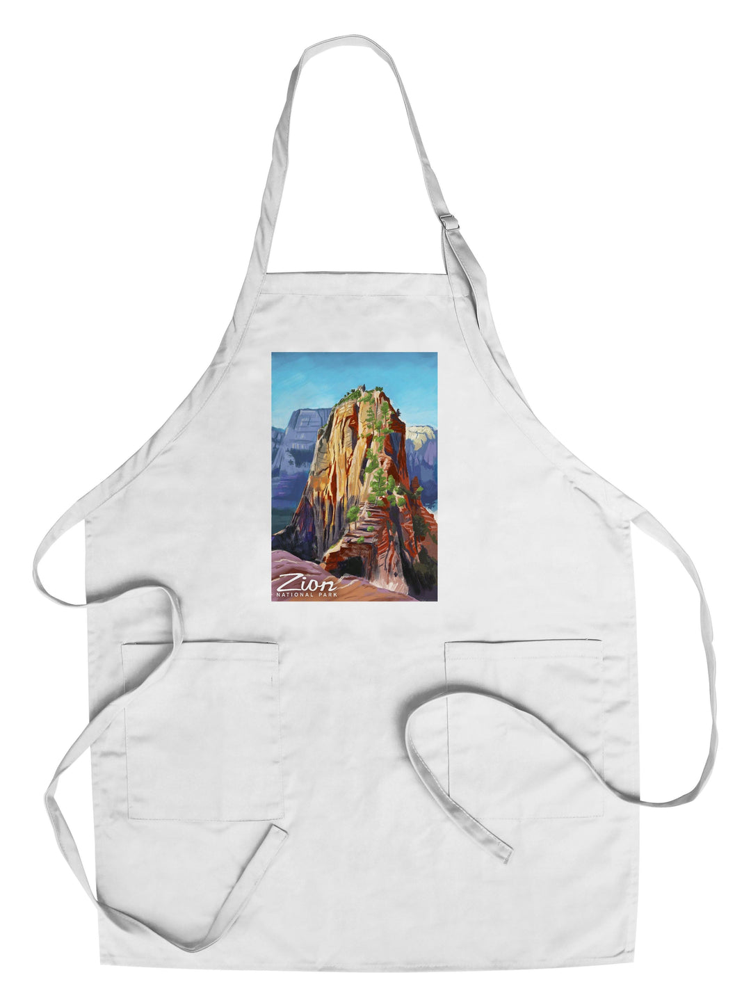 Zion National Park, Utah, Angels Landing, Oil Painting, Lantern Press Artwork, Towels and Aprons Kitchen Lantern Press Chef's Apron 