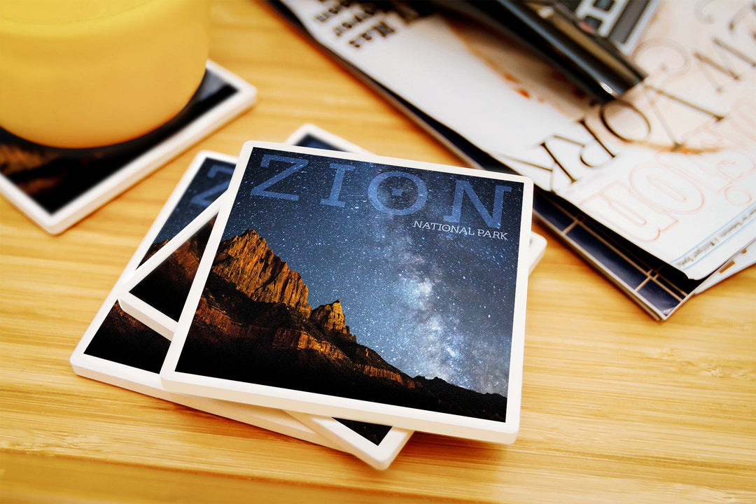 Zion National Park, Utah, Milkyway, Lantern Press Photography, Coaster Set Coasters Lantern Press 