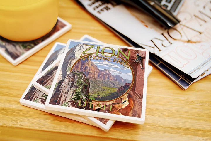 Zion National Park, Utah, Montage Views, Lantern Press Artwork, Coaster Set Coasters Lantern Press 