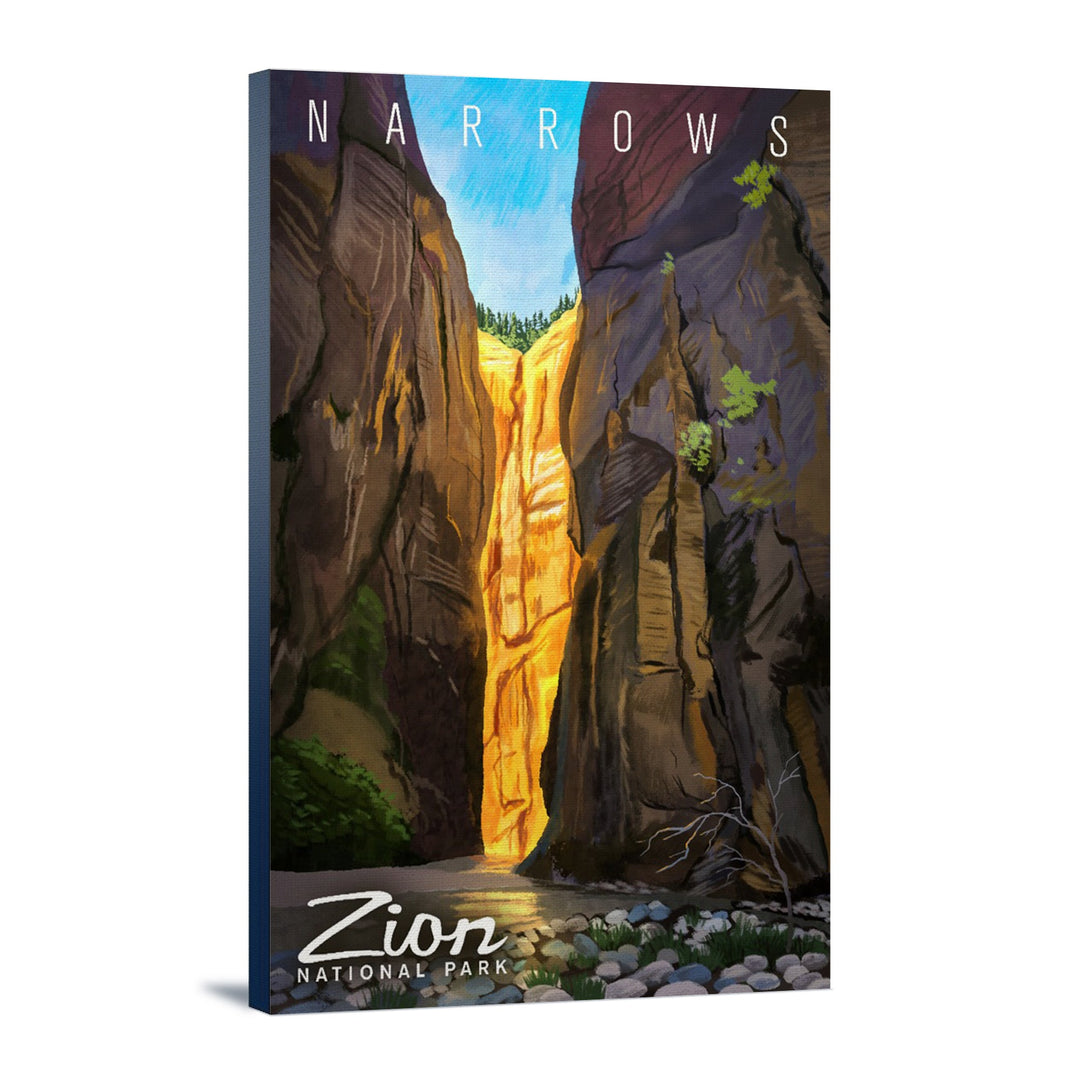 Zion National Park, Utah, Narrows, Namedrop, Oil Painting, Lantern Press Artwork, Stretched Canvas Canvas Lantern Press 12x18 Stretched Canvas 