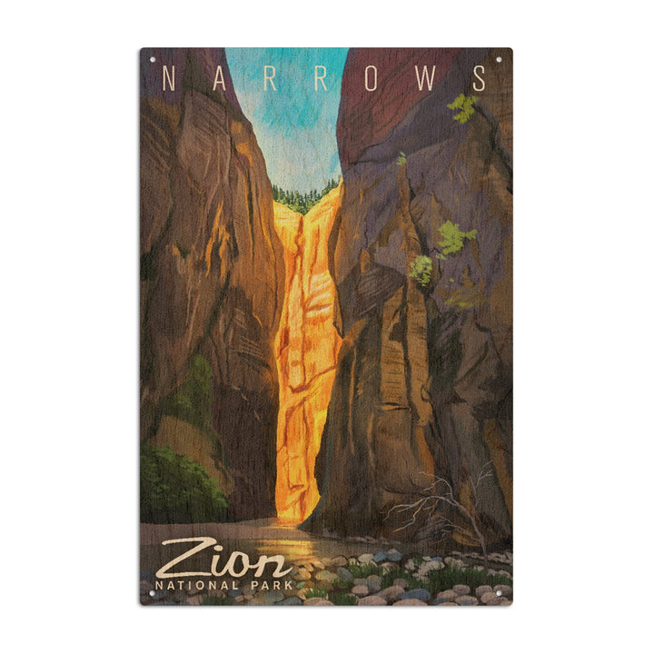 Zion National Park, Utah, Narrows, Namedrop, Oil Painting, Lantern Press Artwork, Wood Signs and Postcards Wood Lantern Press 10 x 15 Wood Sign 