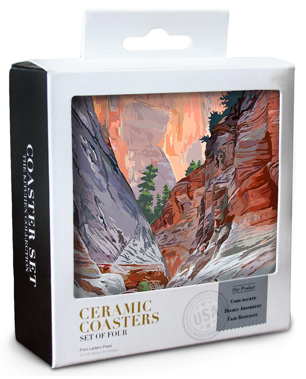 Zion National Park, Utah, Slot Canyon, Lantern Press Artwork, Coaster Set Coasters Lantern Press 