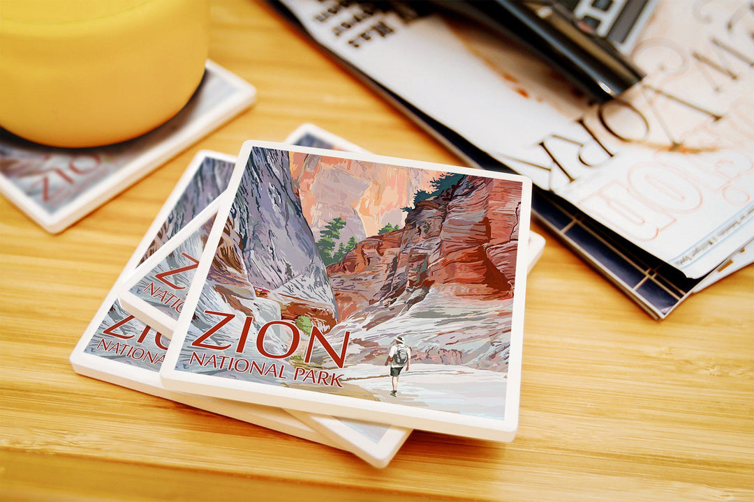 Zion National Park, Utah, Slot Canyon, Lantern Press Artwork, Coaster Set Coasters Lantern Press 