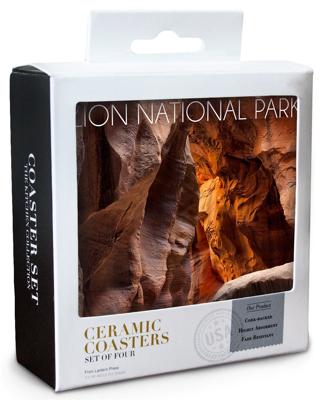 Zion National Park, Utah, Slot Canyon, Lantern Press Photography, Coaster Set Coasters Lantern Press 