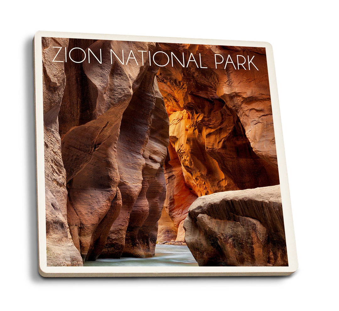 Zion National Park, Utah, Slot Canyon, Lantern Press Photography, Coaster Set Coasters Lantern Press 