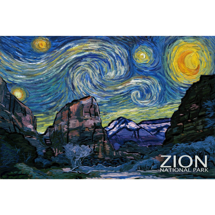 Zion National Park, Utah, Starry Night National Park Series, Lantern Press Artwork, Stretched Canvas Canvas Lantern Press 