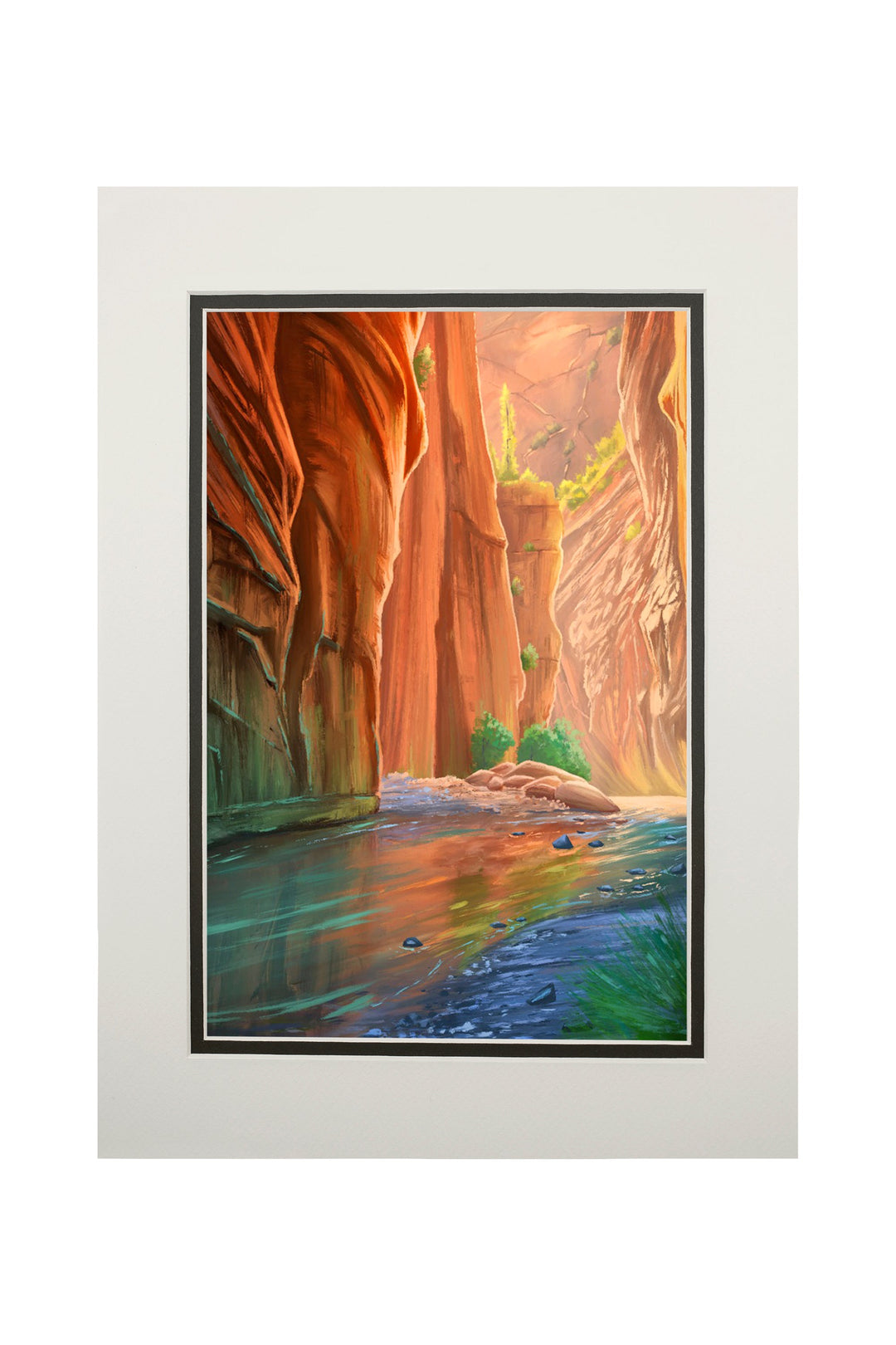 Zion National Park, Utah, The Narrows, Oil Painting, Lantern Press Artwork, Art Prints and Metal Signs Art Lantern Press 11 x 14 Matted Art Print 