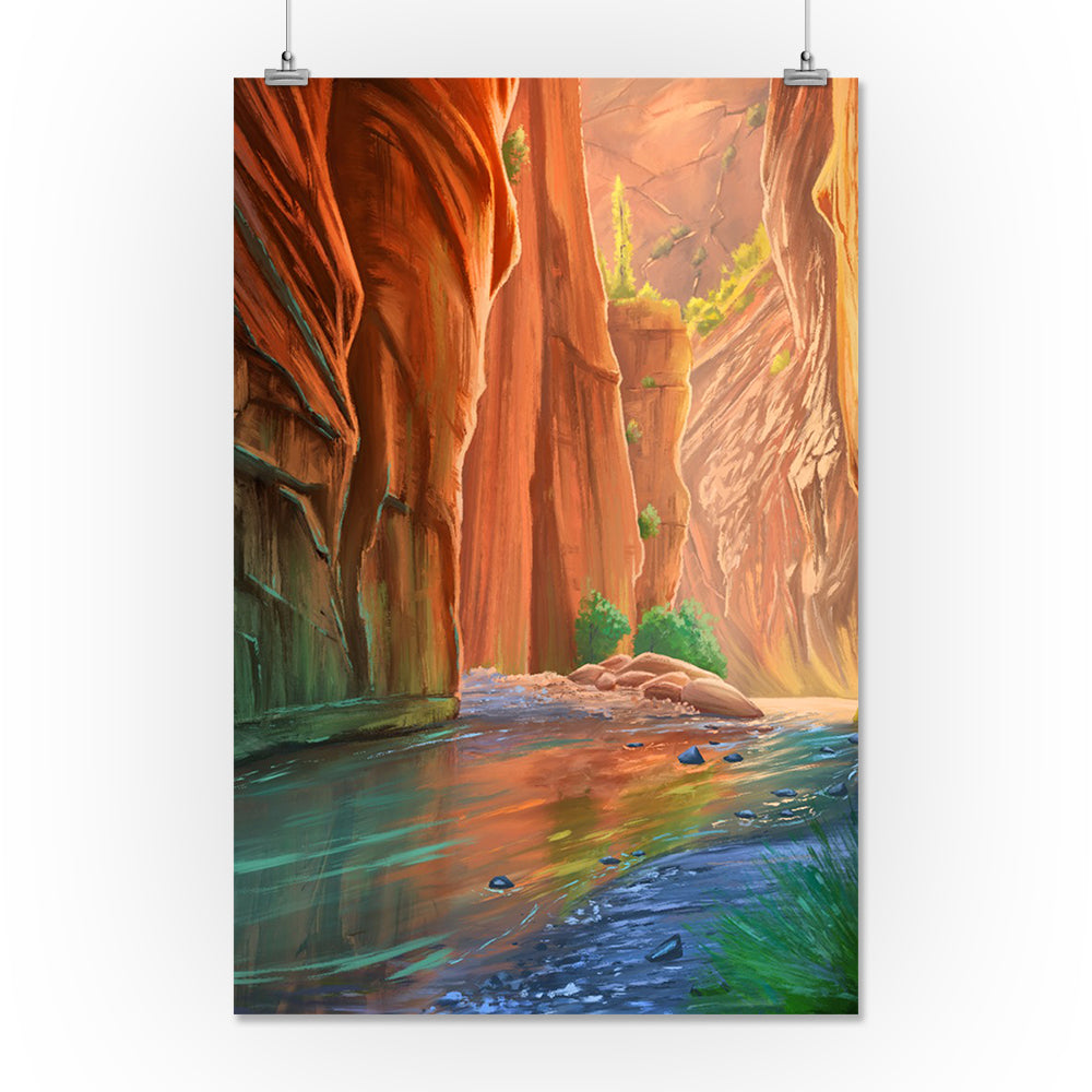 Zion National Park, Utah, The Narrows, Oil Painting, Lantern Press Artwork, Art Prints and Metal Signs Art Lantern Press 16 x 24 Giclee Print 