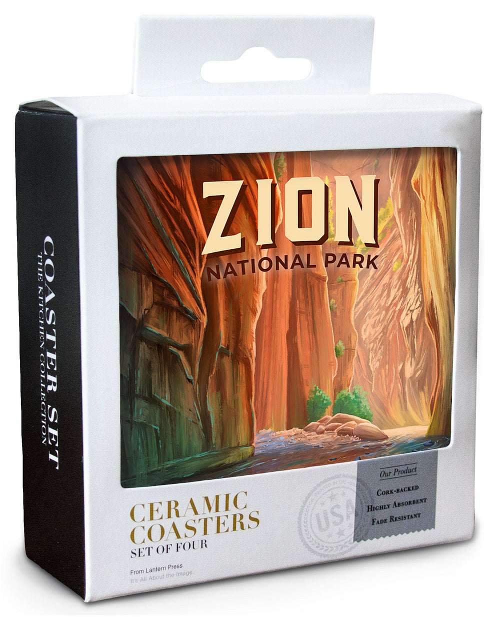 Zion National Park, Utah, The Narrows, Oil Painting, Lantern Press Artwork, Coaster Set Coasters Lantern Press 
