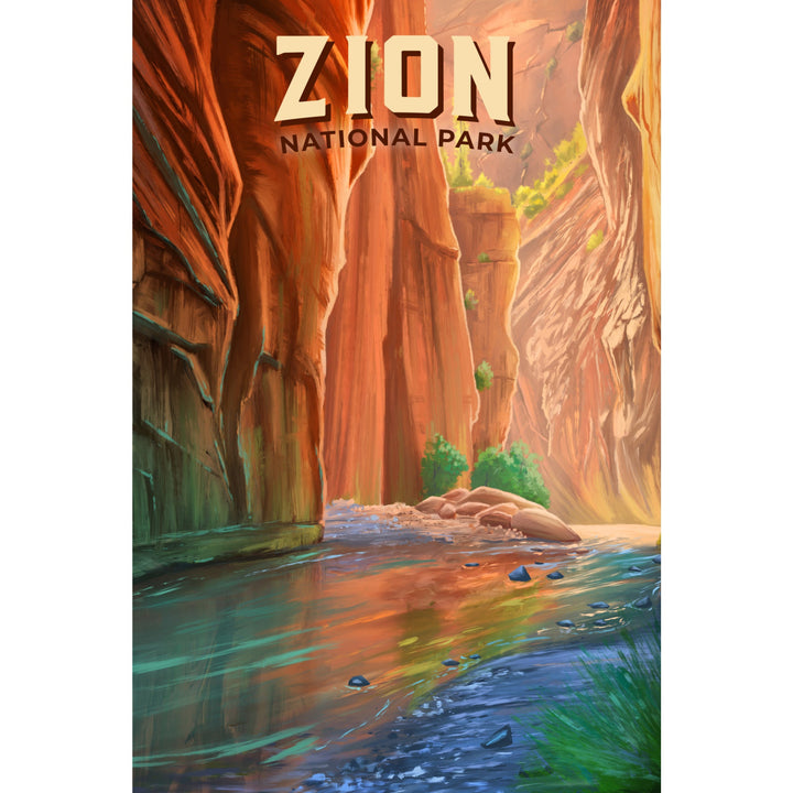 Zion National Park, Utah, The Narrows, Oil Painting, Lantern Press Artwork, Stretched Canvas Canvas Lantern Press 