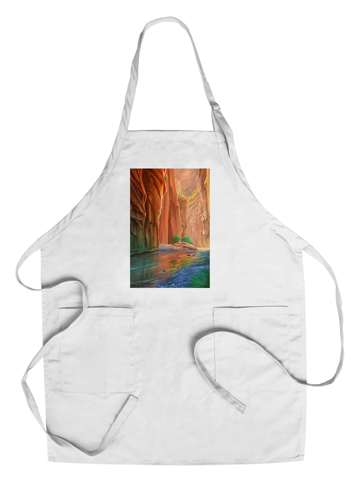 Zion National Park, Utah, The Narrows, Oil Painting, Lantern Press Artwork, Towels and Aprons Kitchen Lantern Press Chef's Apron 