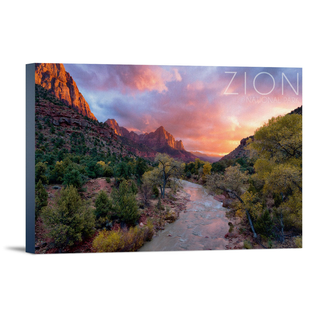 Zion National Park, Utah, The Watchman, Lantern Press Photography, Stretched Canvas Canvas Lantern Press 12x18 Stretched Canvas 