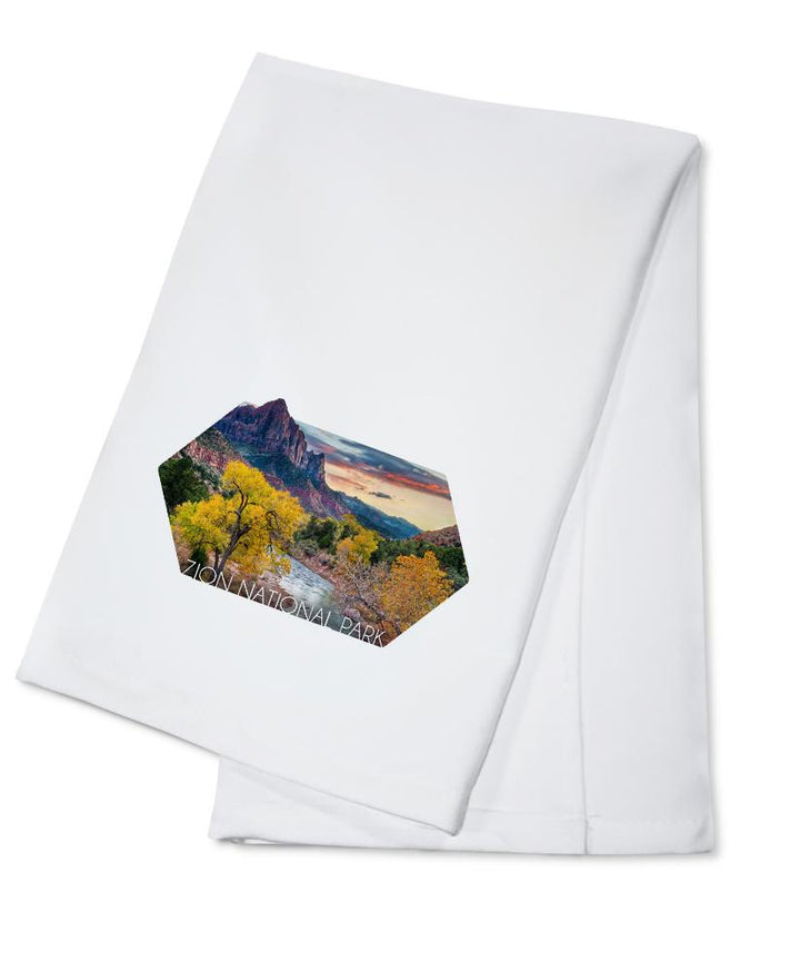 Zion National Park, Utah, Watchman & the Virgin River, Contour, Lantern Press Photography, Towels and Aprons Kitchen Lantern Press Cotton Towel 