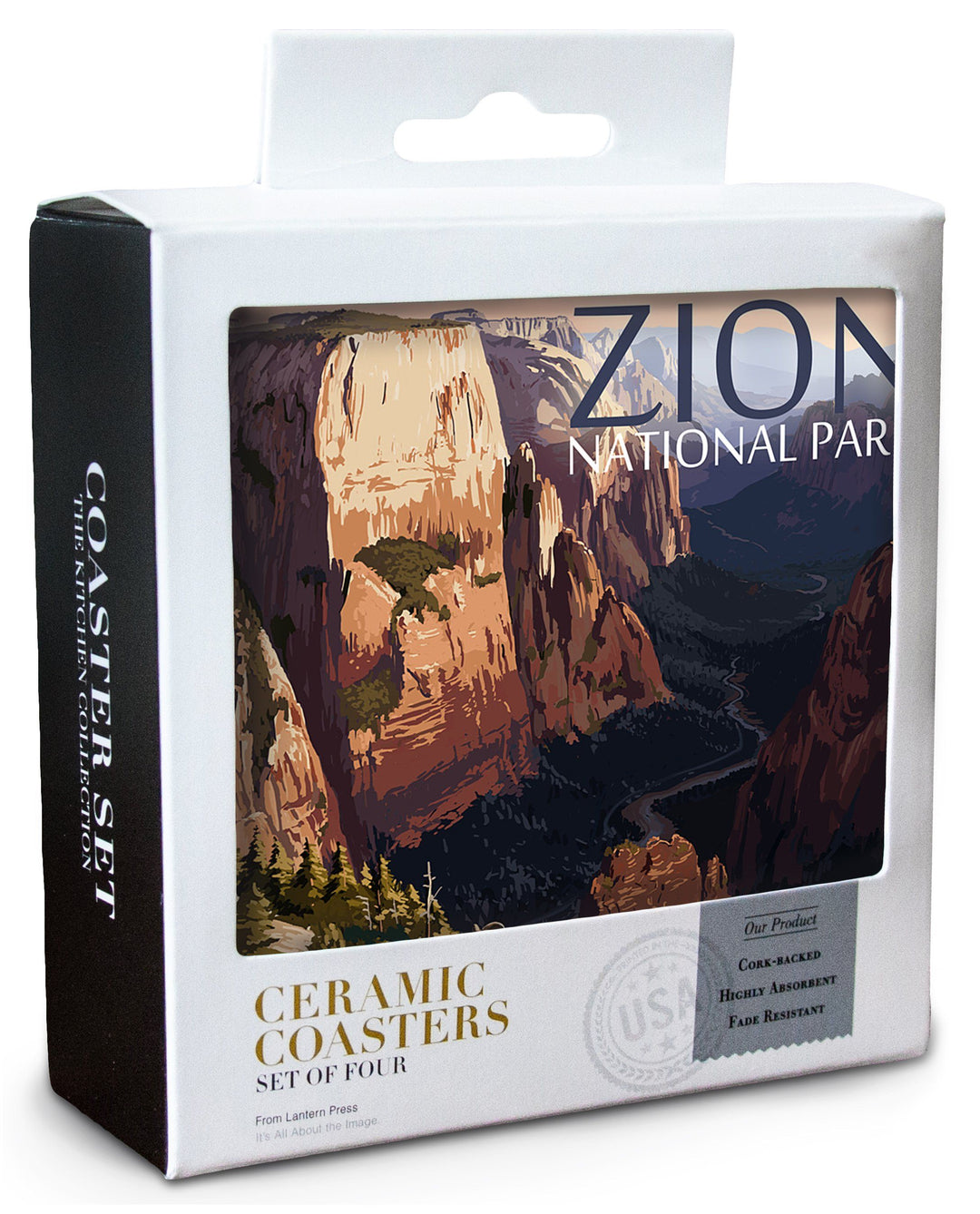 Zion National Park, Utah, Zion Canyon Sunset, Lantern Press Artwork, Coaster Set Coasters Lantern Press 