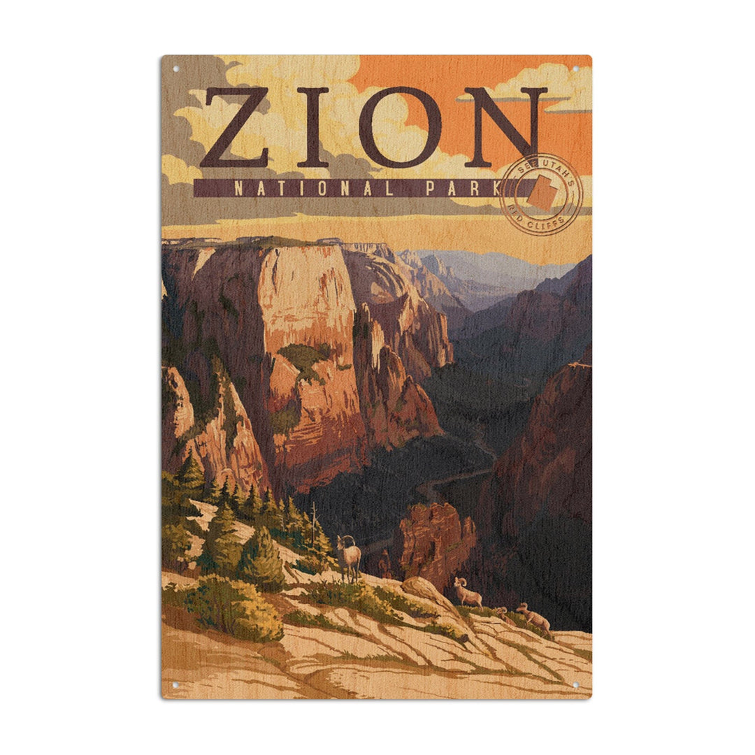 Zion National Park, Zion Canyon Sunset, Typography, Lantern Press Artwork, Wood Signs and Postcards Wood Lantern Press 6x9 Wood Sign 